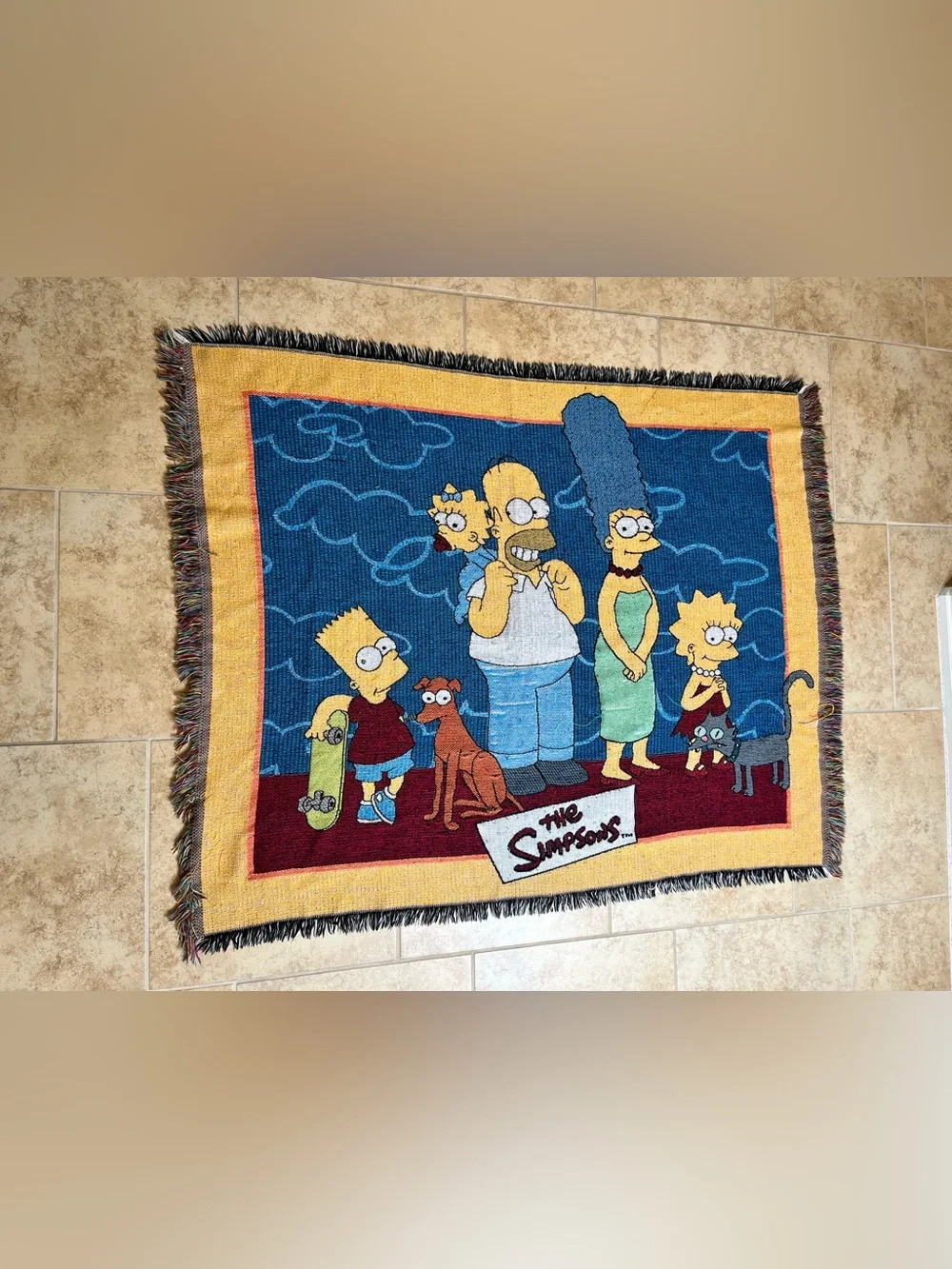Vintage 90s The Simpsons Woven Throw Blanket Tapestry Couch Afghan 58x46 by Bart - Picture 2 of 12